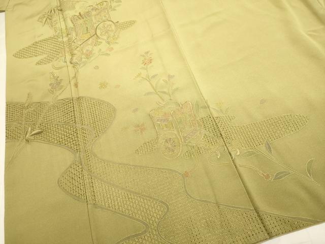 平和屋着物▼中国三大刺繍 スワトウ刺繍 汕頭刺繍 相良刺繍 総刺繍 訪問着 地紙御所車花文 暈し染め 金糸 正絹 逸品 DABG3616du