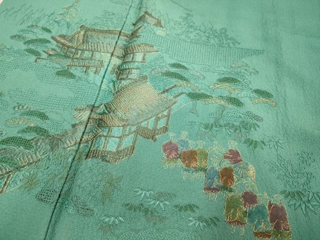平和屋着物▼中国三大刺繍 スワトウ刺繍 汕頭刺繍 総刺繍 訪問着 大名行列 暈し染め 金糸 正絹 逸品 DABG3618du