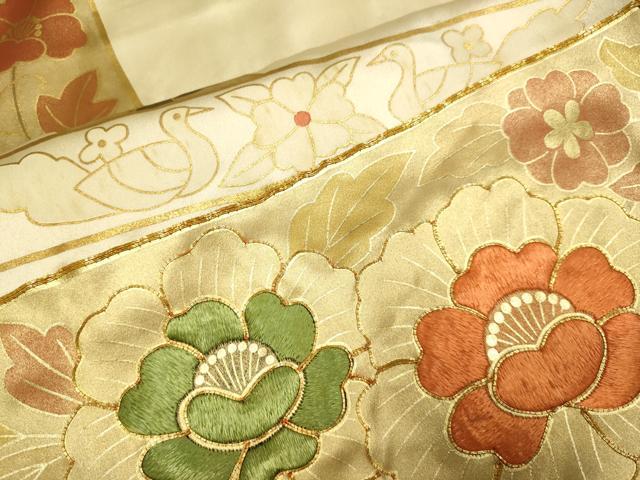 平和屋着物▼豪華振袖 駒刺繍 花鳥文 金彩 正絹 逸品 DABG3619du
