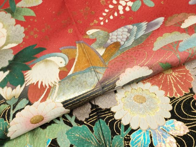 平和屋着物▼豪華振袖 立波鴛鴦花文 暈し染め 金銀彩 金通し地 正絹 逸品 DABG3632du