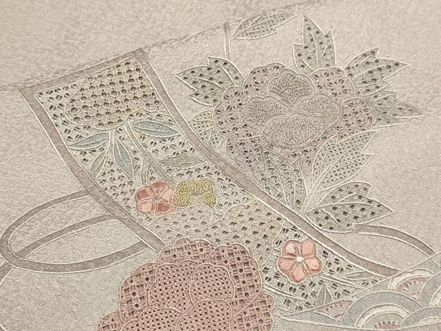 平和屋着物▼中国三大刺繍 スワトウ刺繍 汕頭刺繍 相良刺繍 総刺繍 訪問着 短冊吉祥花文 正絹 逸品 DABG3635du