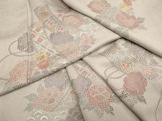 平和屋着物▼中国三大刺繍 スワトウ刺繍 汕頭刺繍 相良刺繍 総刺繍 訪問着 短冊吉祥花文 正絹 逸品 DABG3635du