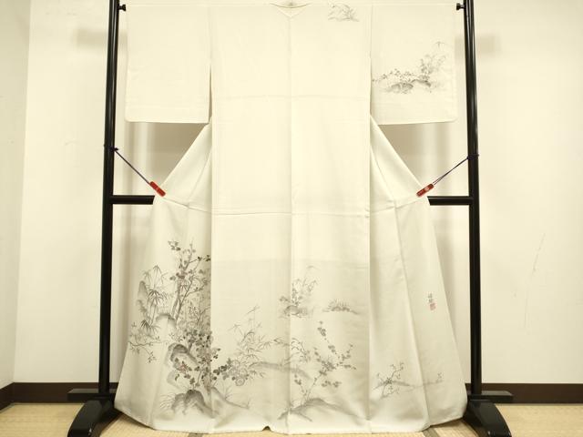 平和屋着物▼訪問着 作家物 手描き 草花文 正絹 逸品 DABG3652du
