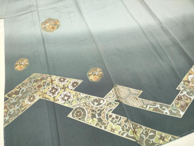 平和屋着物▼訪問着 総刺繍 花鳥文 暈し染め 金銀彩 正絹 逸品 DABG3660du