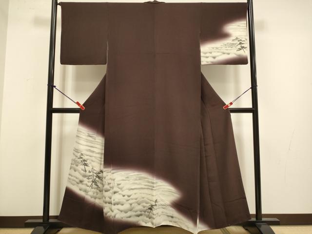 平和屋着物▼訪問着 手描き 松 暈し染め 鬼しぼ縮緬 正絹 逸品 DABG3671du
