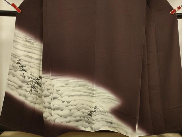 平和屋着物▼訪問着 手描き 松 暈し染め 鬼しぼ縮緬 正絹 逸品 DABG3671du