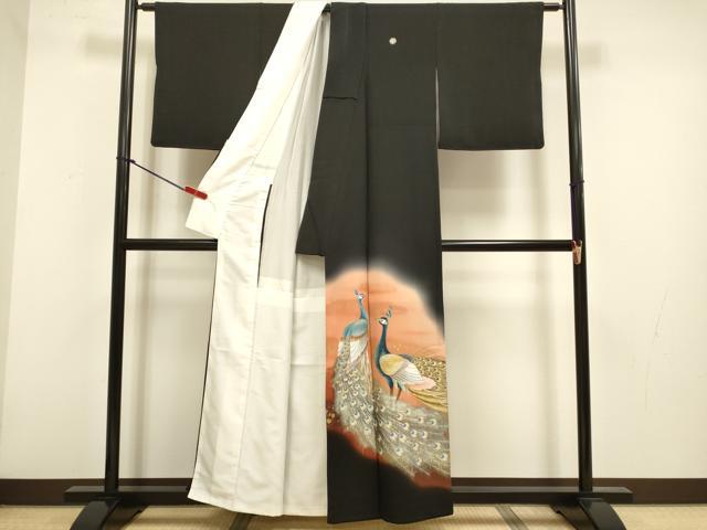 平和屋着物▼豪華黒留袖 作家物 孔雀文 暈し染め 金彩 正絹 逸品 DABG3676du