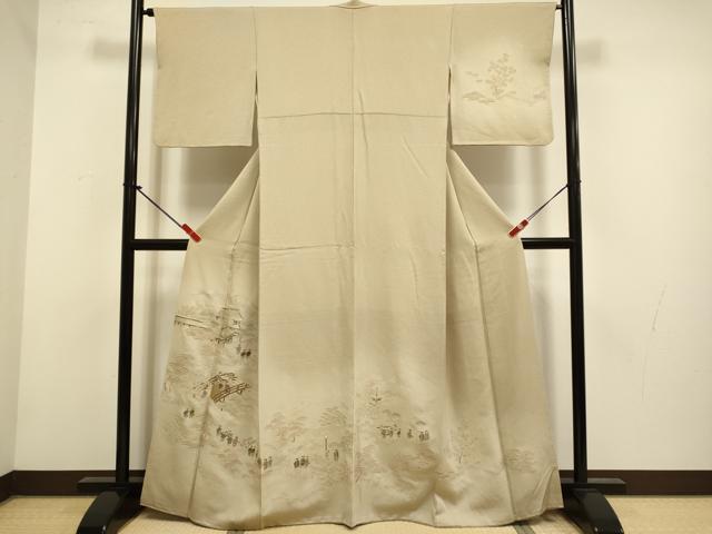 平和屋着物▼中国三大刺繍 スワトウ刺繍 汕頭刺繍 総刺繍 訪問着 大名行列 暈し染め 金糸 正絹 逸品 DABG3686du