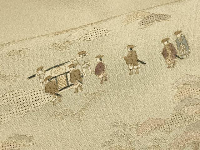 平和屋着物▼中国三大刺繍 スワトウ刺繍 汕頭刺繍 総刺繍 訪問着 大名行列 暈し染め 金糸 正絹 逸品 DABG3686du