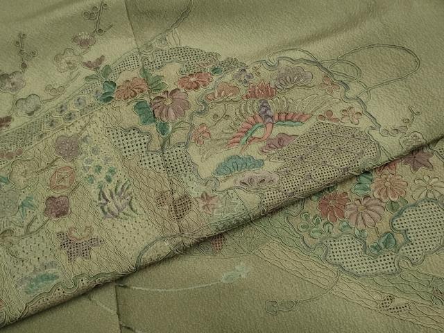 平和屋着物▼中国三大刺繍 スワトウ刺繍 汕頭刺繍 総刺繍 訪問着 几帳雪輪飛鶴花文 暈し染め 正絹 逸品 DABG3688du