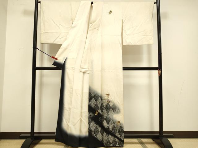 平和屋着物▼訪問着 総刺繍 草花文 兎 暈し染め 金銀糸 正絹 逸品 DABG3694du