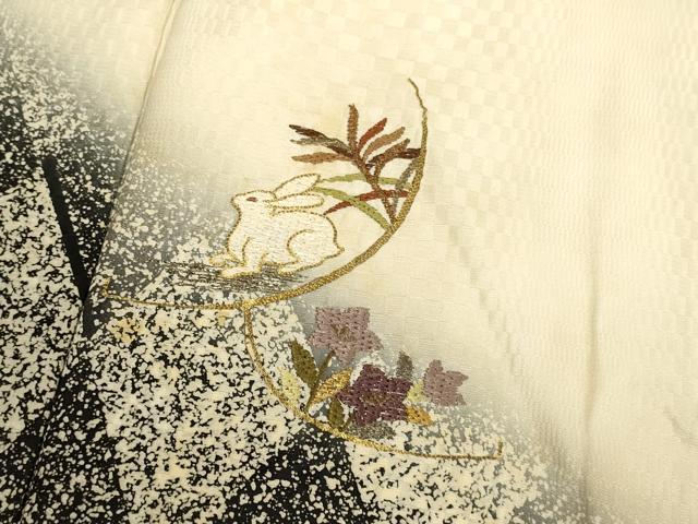 平和屋着物▼訪問着 総刺繍 草花文 兎 暈し染め 金銀糸 正絹 逸品 DABG3694du