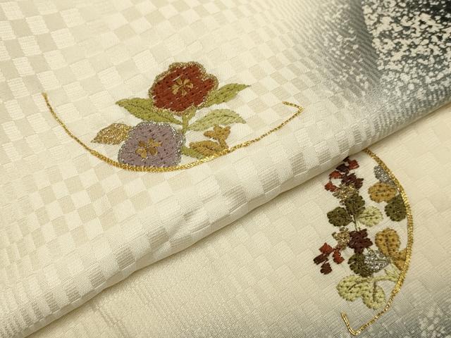 平和屋着物▼訪問着 総刺繍 草花文 兎 暈し染め 金銀糸 正絹 逸品 DABG3694du