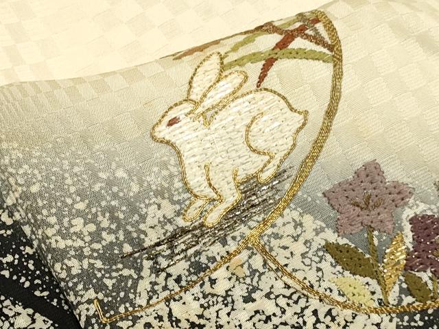 平和屋着物▼訪問着 総刺繍 草花文 兎 暈し染め 金銀糸 正絹 逸品 DABG3694du