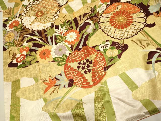 平和屋着物▼豪華振袖 駒刺繍 吉祥花文 金彩 正絹 逸品 DABG3702du