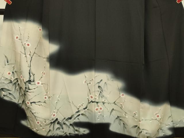平和屋着物▼豪華黒留袖 作家物 手描き 竹梅 暈し染め 正絹 逸品 DABG3725du