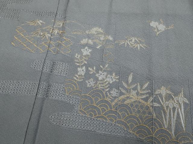 平和屋着物▼中国三大刺繍 スワトウ刺繍 汕頭刺繍 総刺繍 訪問着 屏風吉祥花文 暈し染め 金糸 正絹 逸品 DABG3728du
