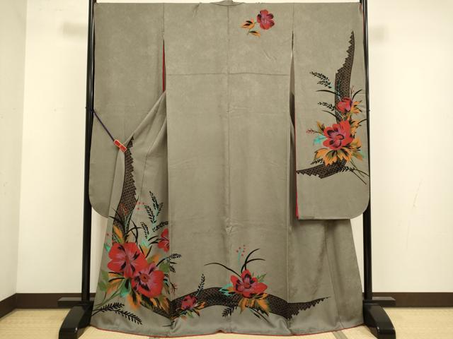 平和屋着物●ファッションデザイナー MICHIKO LONDON コシノミチコ 振袖 草花文 金彩 正絹 逸品 DABG3747du