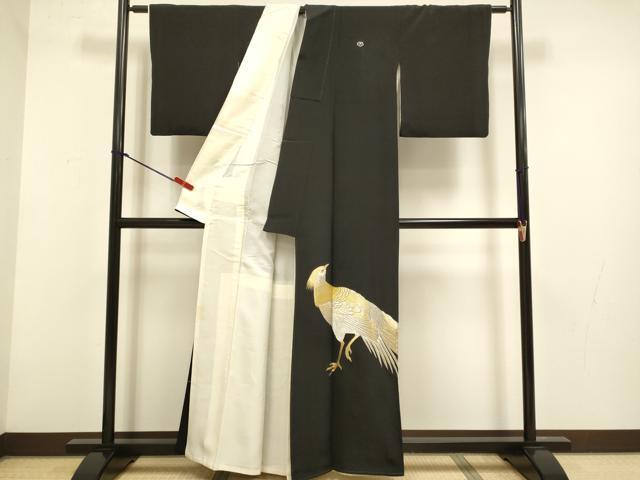 平和屋着物▼豪華黒留袖 総刺繍 尾長鳥 金銀糸 正絹 逸品 DABG3755du