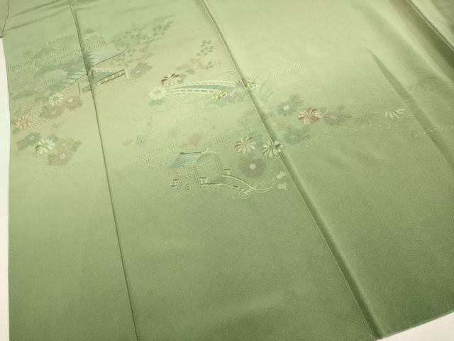 平和屋着物▼中国三大刺繍 スワトウ刺繍 汕頭刺繍 総刺繍 訪問着 風景花文 正絹 逸品 DABG3759du