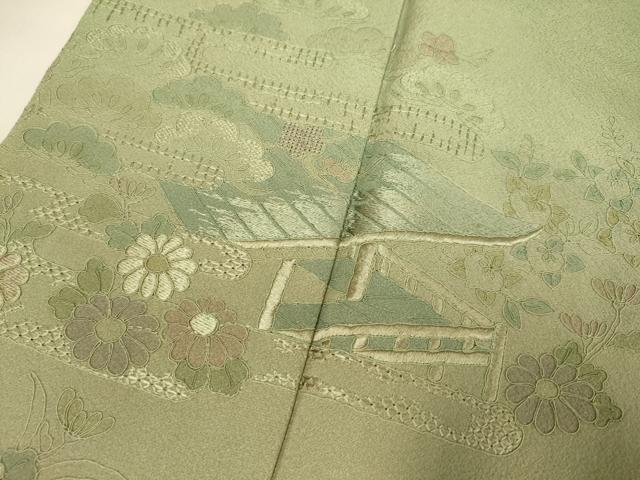 平和屋着物▼中国三大刺繍 スワトウ刺繍 汕頭刺繍 総刺繍 訪問着 風景花文 正絹 逸品 DABG3759du