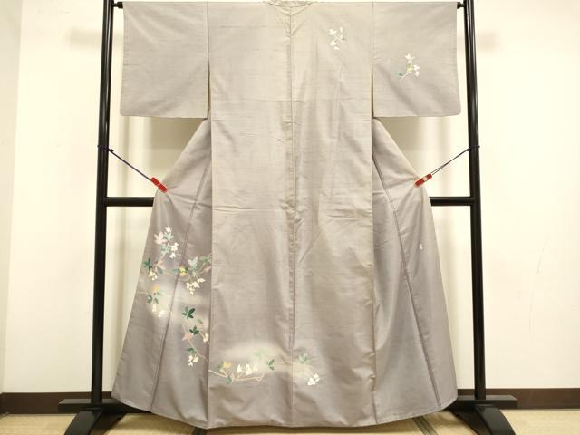 平和屋着物●訪問着 白山紬地 枝花文 暈し染め 正絹 逸品 DABG3765du