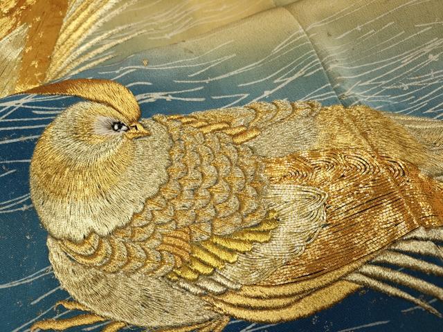 平和屋着物▼豪華黒留袖 駒刺繍 総刺繍 尾長鳥 暈し染め 金彩 正絹 逸品 DABG3767du