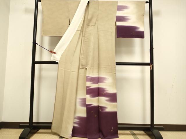 平和屋着物▽訪問着 単衣 刺繍 草花文 暈し染め 金彩 正絹 逸品 DABG3792du