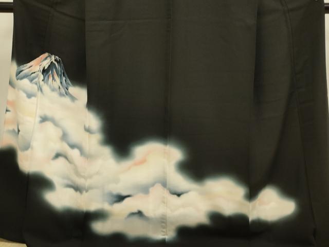 平和屋着物▽豪華黒留袖 単衣 刺繍 遠山文 暈し染め ロング丈 正絹 逸品 DABG3799du