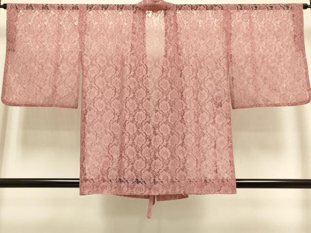 平和屋着物▽道中着 スリーシーズン 春夏秋 塵除け 花尽くし 総レース 薄紅色 DABG3814du