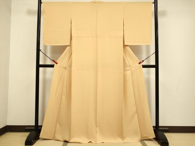 平和屋着物▽上質な色無地 単衣 杏色 正絹 逸品 DABG3815du