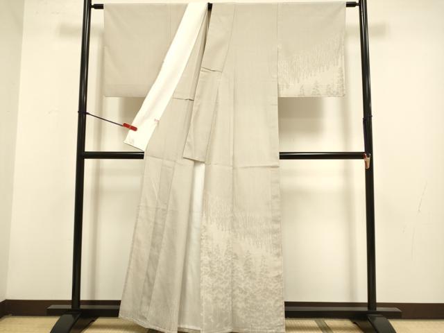 平和屋着物▽訪問着 本塩沢 単衣 樹林文 正絹 逸品 DABG3821du