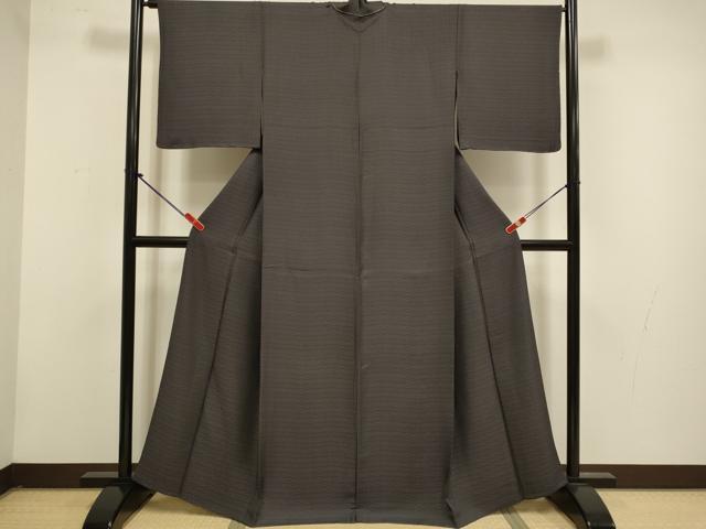平和屋着物▽京都西陣 澤屋重兵衛 紬 単衣 横段文 反端付き 正絹 逸品 DABG3824du