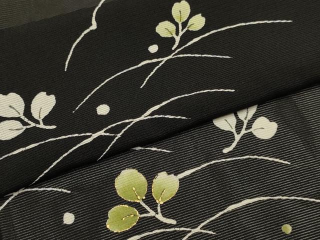 平和屋着物▽羽織 スリーシーズン 春夏秋 塵除け 舞葉文 黒地 金彩 正絹 逸品 DABG3861du