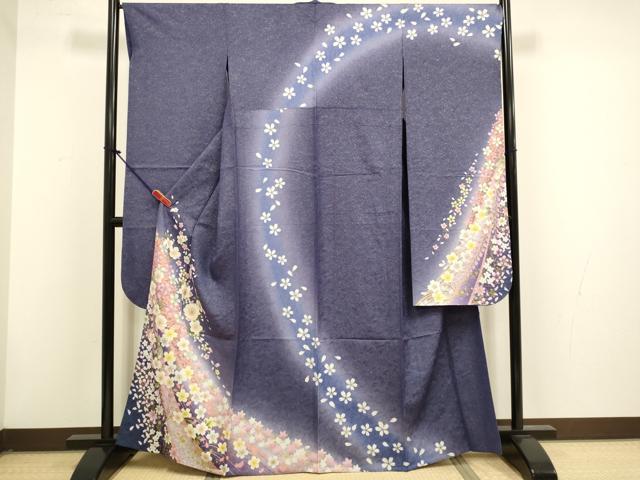 平和屋着物▽豪華振袖 単衣 舞花文 暈し染め 金彩 銀通し地 正絹 逸品 DABG3863du