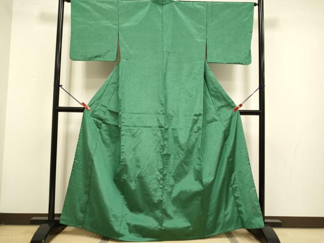 平和屋着物▽色無地 単衣 緑青色 洗える着物 DABG3865du