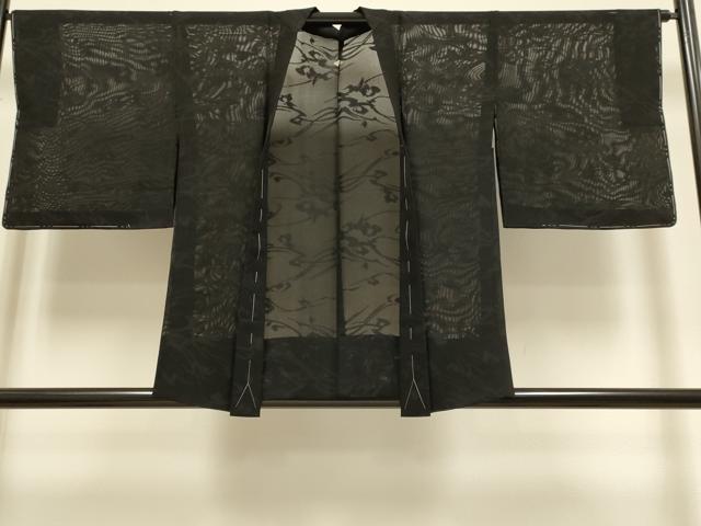 平和屋着物▽羽織 スリーシーズン 春夏秋 塵除け 流水紋紗 黒地 正絹 逸品 DABG3870du