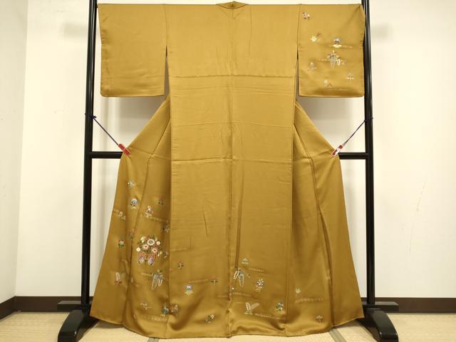 平和屋着物▼訪問着 螺鈿 刺繍 花蝶文 金彩 正絹 逸品 DABG3880du