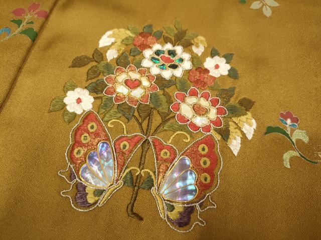 平和屋着物▼訪問着 螺鈿 刺繍 花蝶文 金彩 正絹 逸品 DABG3880du