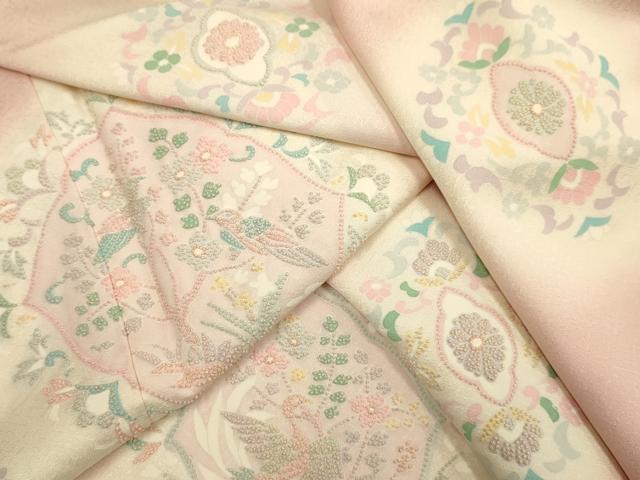 平和屋着物●中国三大刺繍 相良刺繍 総刺繍 訪問着 花鳥文 暈し染め 正絹 逸品 DABG3886du
