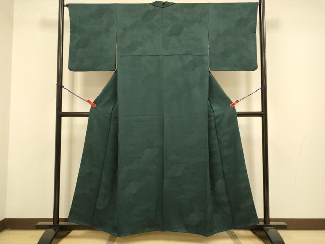 平和屋着物▼上質な色無地 舞葉地紋 錆鉄御納戸色 正絹 逸品 DABG3889du