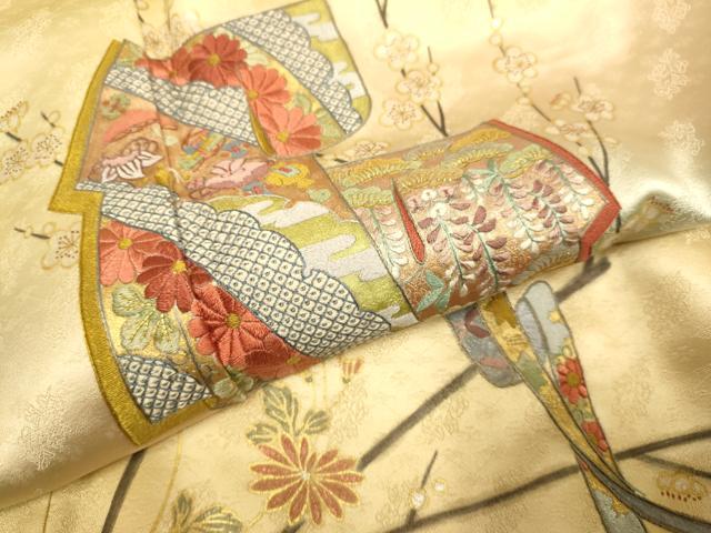 平和屋着物▼訪問着 刺繍 誰が袖花文 暈し染め 金銀彩 正絹 逸品 DABG3893du