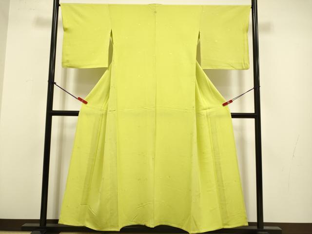 平和屋着物▽上質な色無地 単衣 箔散らし地紋 鶸色 正絹 逸品 DABG3927du