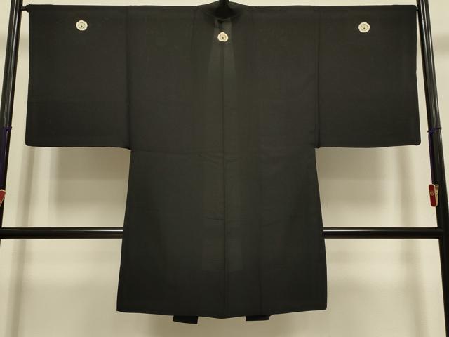 平和屋着物▽男性 黒紋付長羽織 スリーシーズン 春夏秋 塵除け 正絹 逸品 DABG3979du