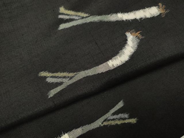 平和屋着物▽上質な紬 単衣 葱 黒地 正絹 逸品 DABG3982du
