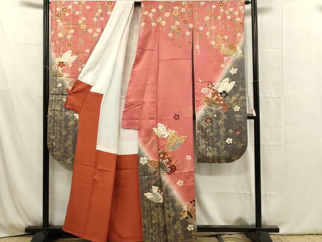 平和屋着物■上質な小紋 駒刺繍 花蝶文 暈し染め 金彩 正絹 逸品 DABG4024qp