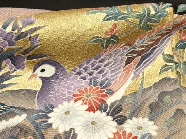 平和屋着物■豪華黒留袖 駒刺繍 扇面花鳥文 金彩 正絹 逸品 DABG4122qp