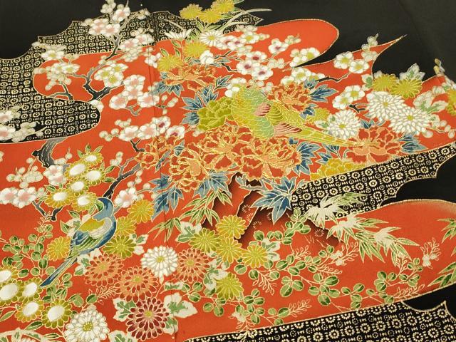平和屋着物■豪華黒留袖 駒刺繍 花鳥文 金彩 正絹 逸品 DABG4141qp