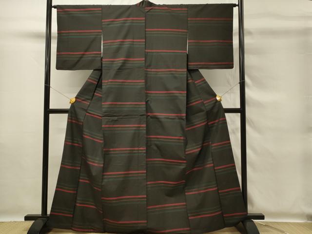 平和屋着物■本場縞大島紬 横段文 正絹 逸品 DABG4182qp