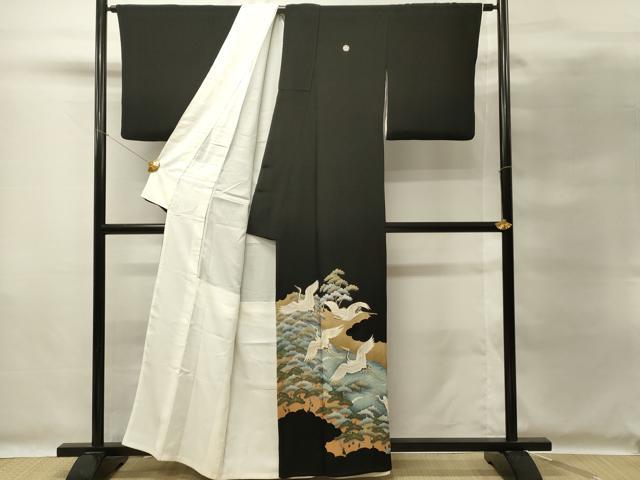 平和屋着物■豪華黒留袖 駒刺繍 飛鶴松文 金彩 正絹 逸品 DABG4199qp